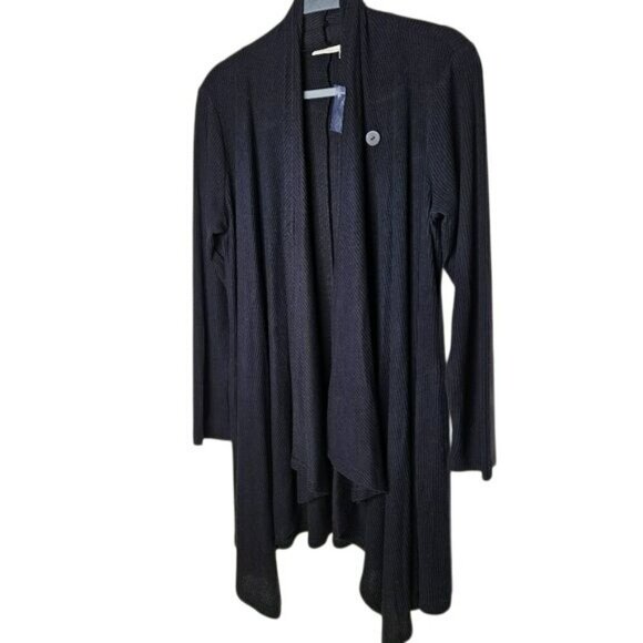Logo Lounge Lori Goldstein Womens Black Ribbed Open Front Cardigan Sweater S - Picture 1 of 12